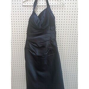 STUNNING BILL LEVKOFF SZ 8 Dark Blue  RUCHED TUCKED HALTER STYLE DRESS
